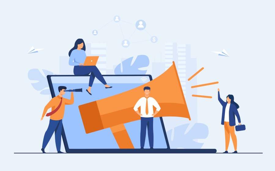 Drawing of four BIPOC people gathering together to have their voices heard.